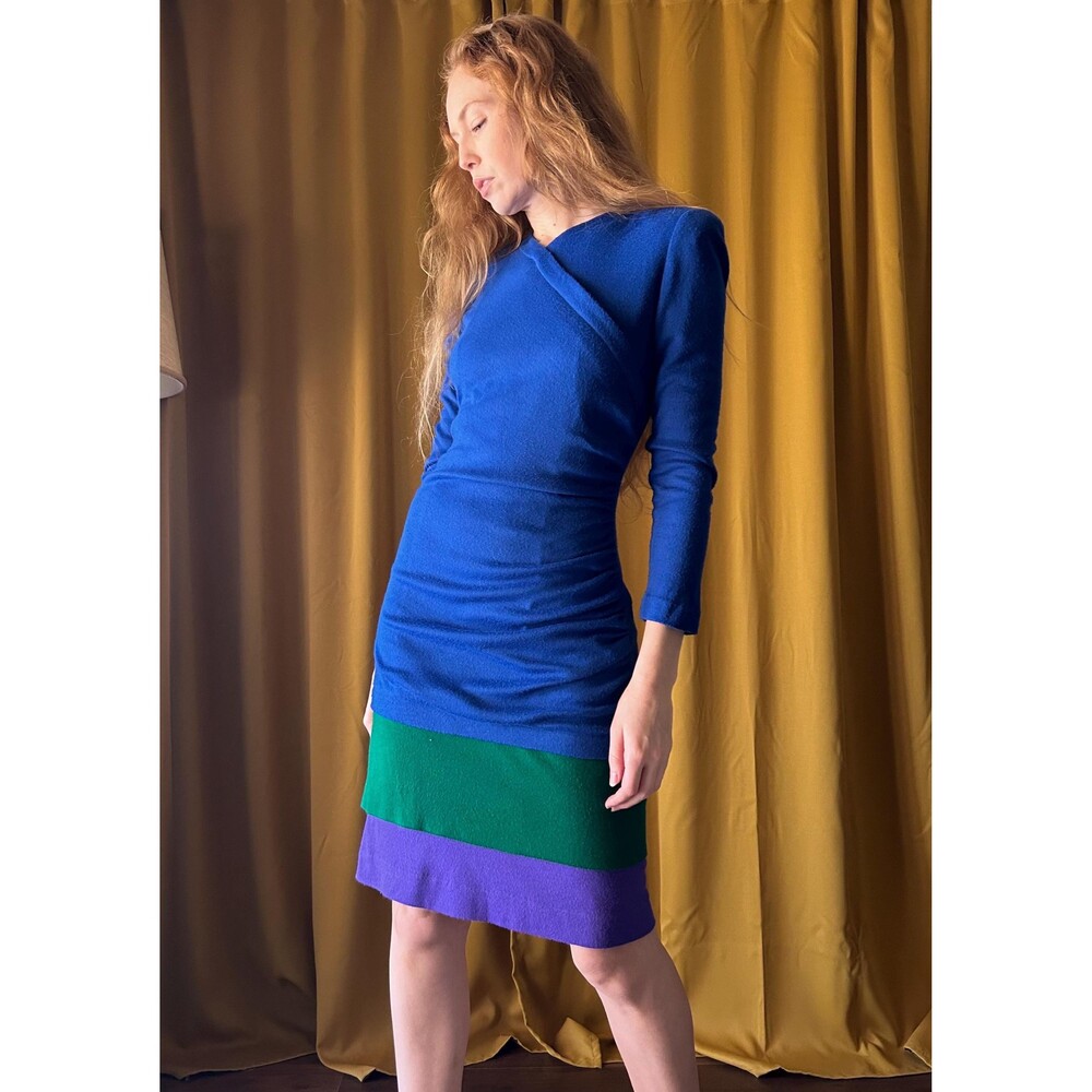 Vintage 1980s Oscar De La Renta Colorblock Pencil Dress, S